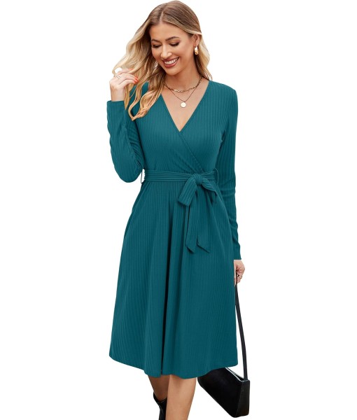 Newshows Womens 2025 Fall Dresses Teacher Church Business Casual Work Outfits Knit Midi Sweater Pockets Belt Dress