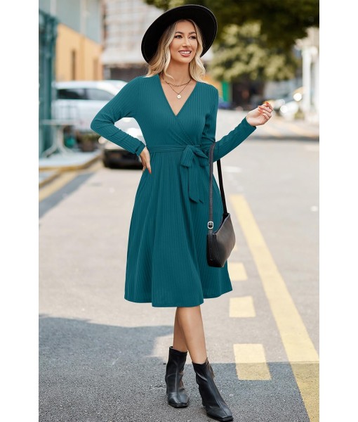 Newshows Womens 2025 Fall Dresses Teacher Church Business Casual Work Outfits Knit Midi Sweater Pockets Belt Dress