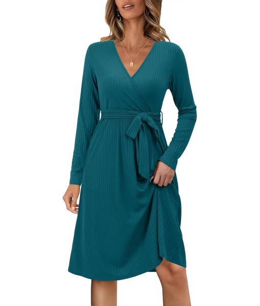 Newshows Womens 2025 Fall Dresses Teacher Church Business Casual Work Outfits Knit Midi Sweater Pockets Belt Dress