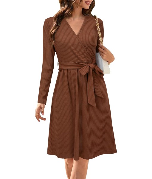 Newshows Womens 2025 Fall Dresses Teacher Church Business Casual Work Outfits Knit Midi Sweater Pockets Belt Dress
