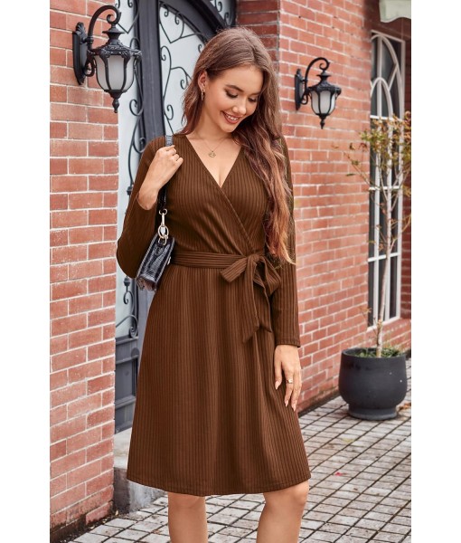 Newshows Womens 2025 Fall Dresses Teacher Church Business Casual Work Outfits Knit Midi Sweater Pockets Belt Dress