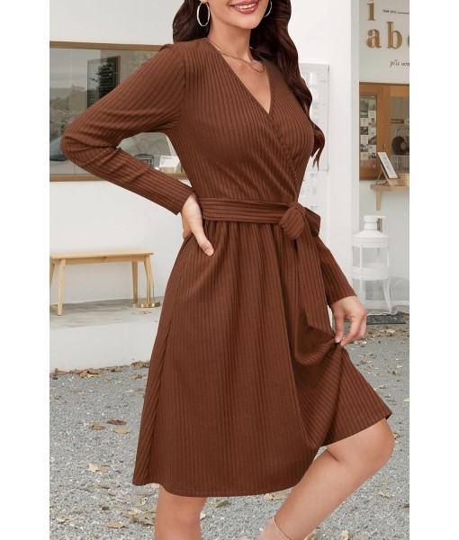 Newshows Womens 2025 Fall Dresses Teacher Church Business Casual Work Outfits Knit Midi Sweater Pockets Belt Dress