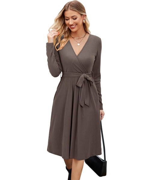 Newshows Womens 2025 Fall Dresses Teacher Church Business Casual Work Outfits Knit Midi Sweater Pockets Belt Dress