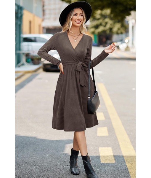 Newshows Womens 2025 Fall Dresses Teacher Church Business Casual Work Outfits Knit Midi Sweater Pockets Belt Dress
