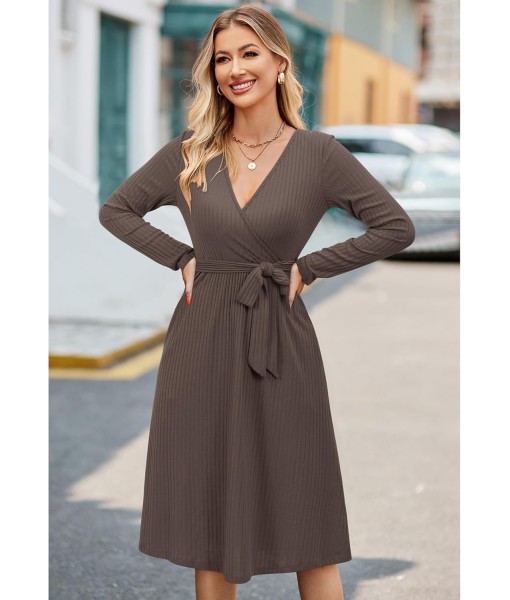 Newshows Womens 2025 Fall Dresses Teacher Church Business Casual Work Outfits Knit Midi Sweater Pockets Belt Dress