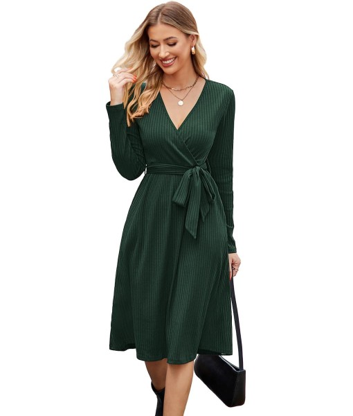 Newshows Womens 2025 Fall Dresses Teacher Church Business Casual Work Outfits Knit Midi Sweater Pockets Belt Dress