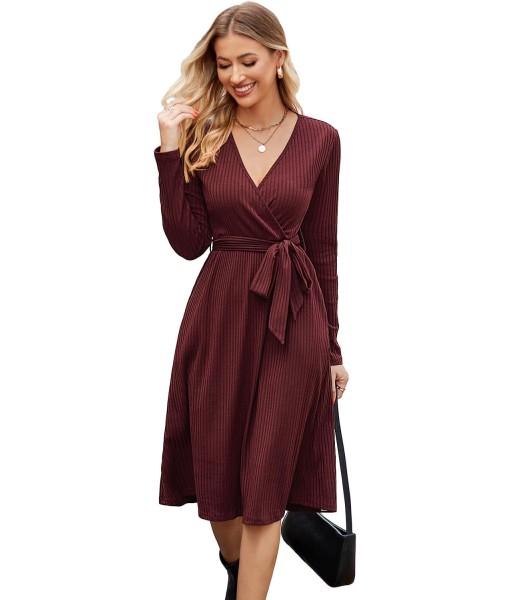 Newshows Womens 2025 Fall Dresses Teacher Church Business Casual Work Outfits Knit Midi Sweater Pockets Belt Dress
