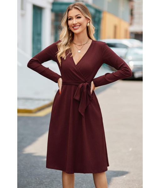 Newshows Womens 2025 Fall Dresses Teacher Church Business Casual Work Outfits Knit Midi Sweater Pockets Belt Dress