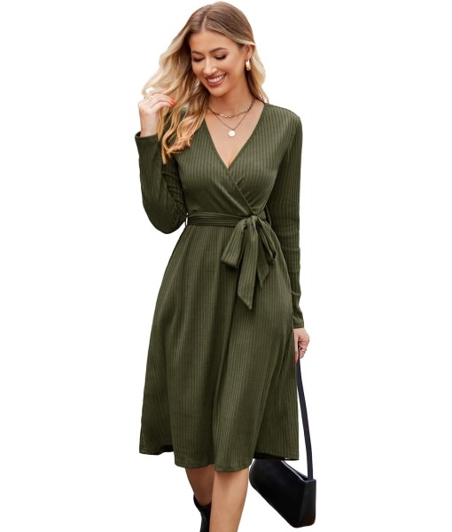 Newshows Womens 2025 Fall Dresses Teacher Church Business Casual Work Outfits Knit Midi Sweater Pockets Belt Dress