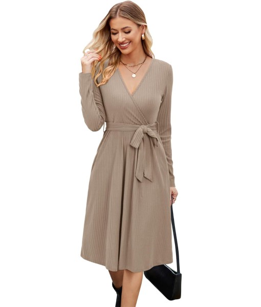 Newshows Womens 2025 Fall Dresses Teacher Church Business Casual Work Outfits Knit Midi Sweater Pockets Belt Dress