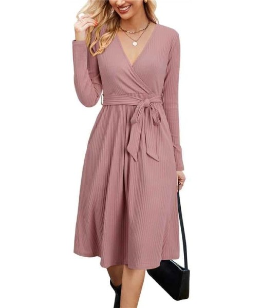 Newshows Womens 2025 Fall Dresses Teacher Church Business Casual Work Outfits Knit Midi Sweater Pockets Belt Dress