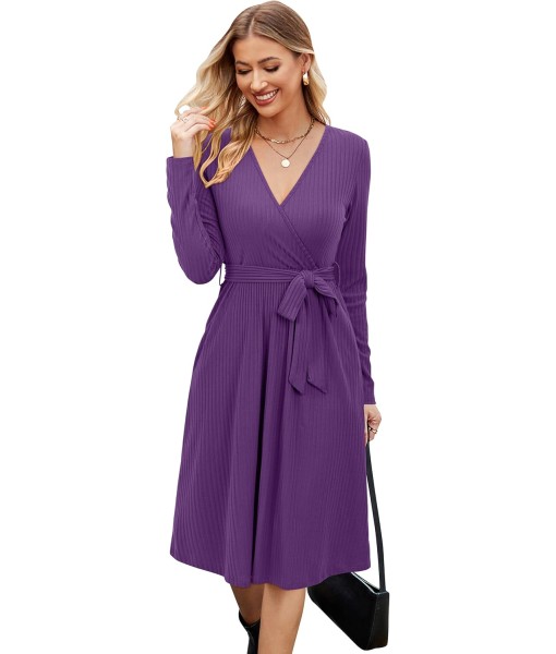 Newshows Womens 2025 Fall Dresses Teacher Church Business Casual Work Outfits Knit Midi Sweater Pockets Belt Dress