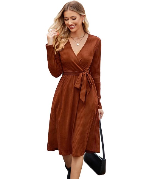 Newshows Womens 2025 Fall Dresses Teacher Church Business Casual Work Outfits Knit Midi Sweater Pockets Belt Dress