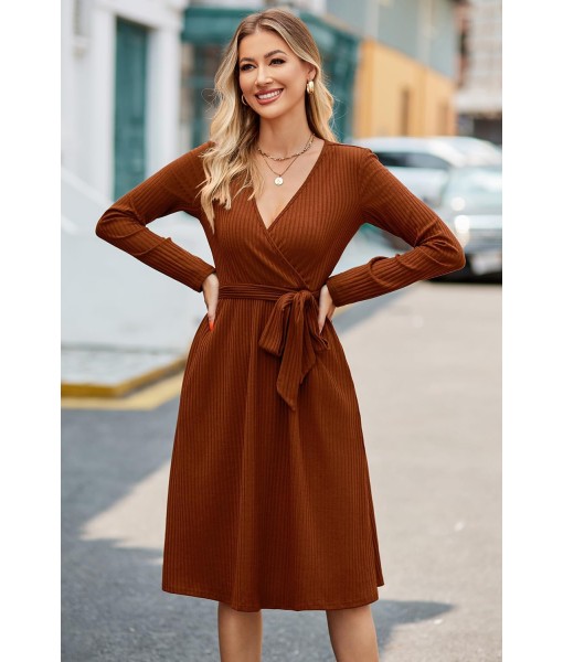 Newshows Womens 2025 Fall Dresses Teacher Church Business Casual Work Outfits Knit Midi Sweater Pockets Belt Dress