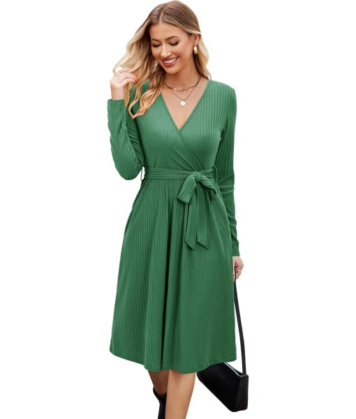 Newshows Womens 2025 Fall Dresses Teacher Church Business Casual Work Outfits Knit Midi Sweater Pockets Belt Dress