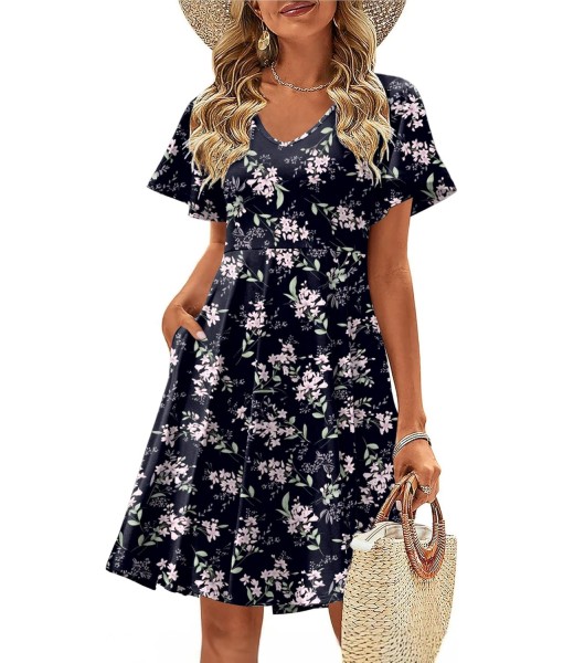 Zeagoo Womens Summer Dress Casual Swing Floral Ruffle Short Sleeve Sundresses Beach Mini A-line Shift Dress 2025 with Pockets