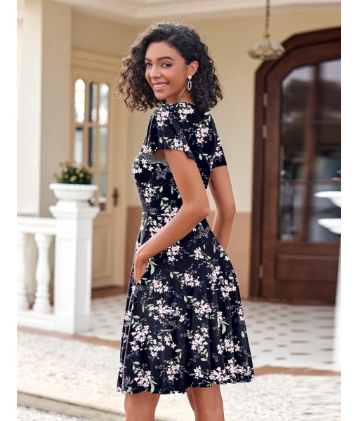 Zeagoo Womens Summer Dress Casual Swing Floral Ruffle Short Sleeve Sundresses Beach Mini A-line Shift Dress 2025 with Pockets