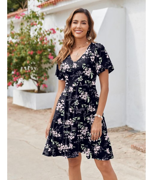 Zeagoo Womens Summer Dress Casual Swing Floral Ruffle Short Sleeve Sundresses Beach Mini A-line Shift Dress 2025 with Pockets