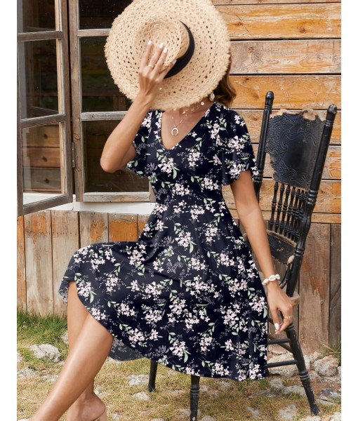 Zeagoo Womens Summer Dress Casual Swing Floral Ruffle Short Sleeve Sundresses Beach Mini A-line Shift Dress 2025 with Pockets