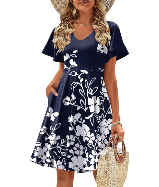 Zeagoo Womens Summer Dress Casual Swing Floral Ruffle Short Sleeve Sundresses Beach Mini A-line Shift Dress 2025 with Pockets