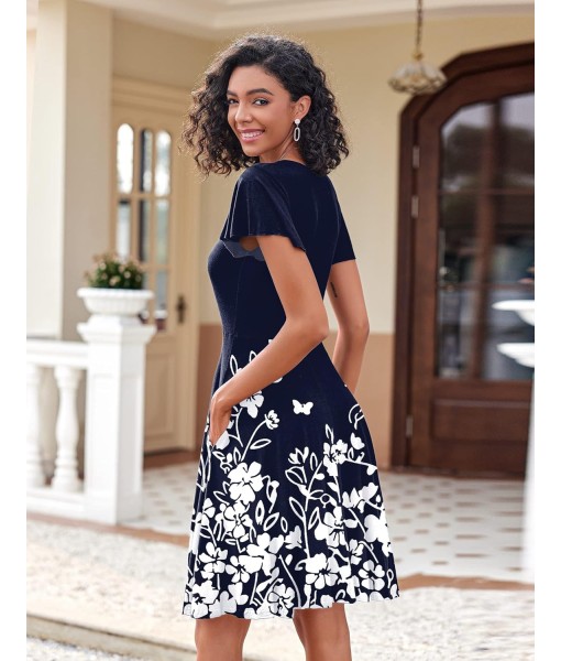 Zeagoo Womens Summer Dress Casual Swing Floral Ruffle Short Sleeve Sundresses Beach Mini A-line Shift Dress 2025 with Pockets