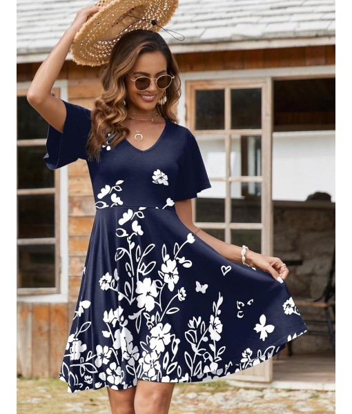 Zeagoo Womens Summer Dress Casual Swing Floral Ruffle Short Sleeve Sundresses Beach Mini A-line Shift Dress 2025 with Pockets