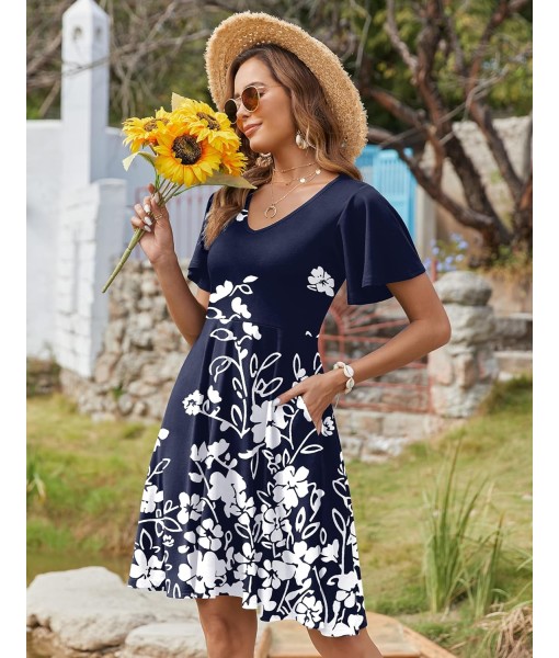 Zeagoo Womens Summer Dress Casual Swing Floral Ruffle Short Sleeve Sundresses Beach Mini A-line Shift Dress 2025 with Pockets