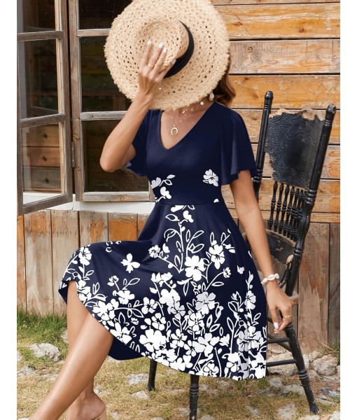 Zeagoo Womens Summer Dress Casual Swing Floral Ruffle Short Sleeve Sundresses Beach Mini A-line Shift Dress 2025 with Pockets