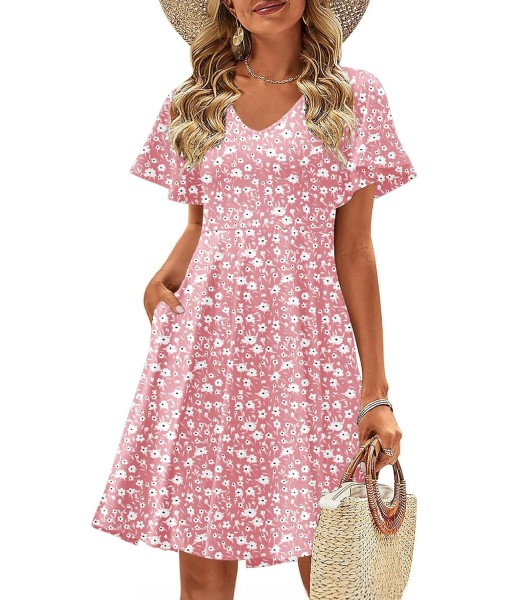 Zeagoo Womens Summer Dress Casual Swing Floral Ruffle Short Sleeve Sundresses Beach Mini A-line Shift Dress 2025 with Pockets