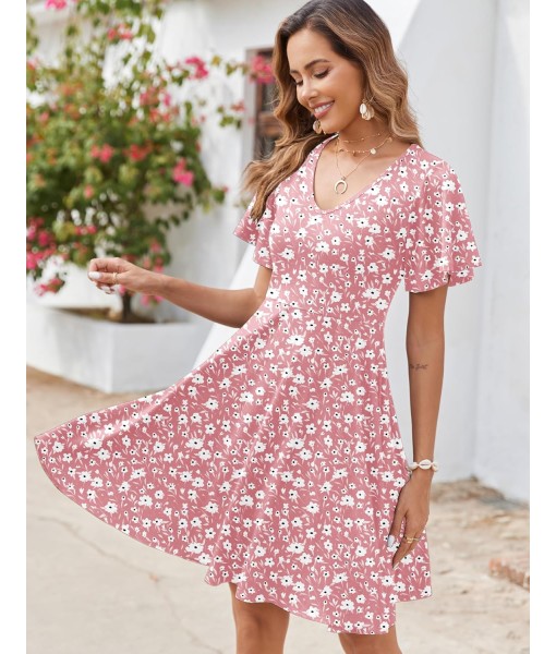 Zeagoo Womens Summer Dress Casual Swing Floral Ruffle Short Sleeve Sundresses Beach Mini A-line Shift Dress 2025 with Pockets