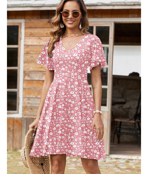 Zeagoo Womens Summer Dress Casual Swing Floral Ruffle Short Sleeve Sundresses Beach Mini A-line Shift Dress 2025 with Pockets