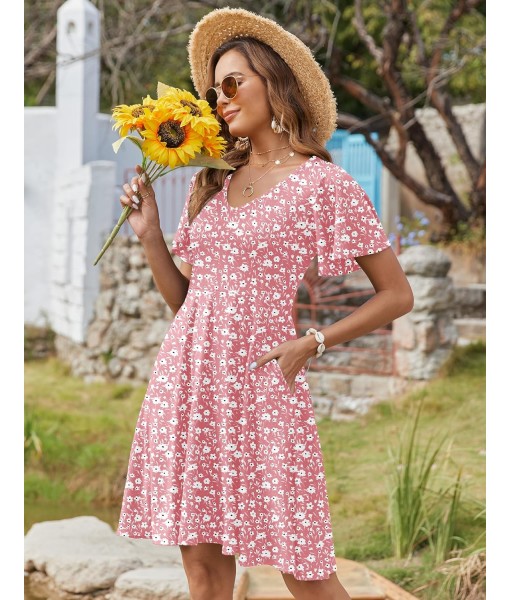 Zeagoo Womens Summer Dress Casual Swing Floral Ruffle Short Sleeve Sundresses Beach Mini A-line Shift Dress 2025 with Pockets