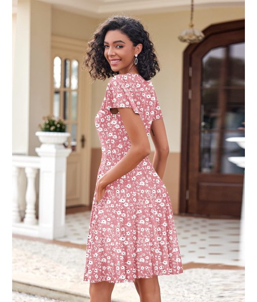 Zeagoo Womens Summer Dress Casual Swing Floral Ruffle Short Sleeve Sundresses Beach Mini A-line Shift Dress 2025 with Pockets