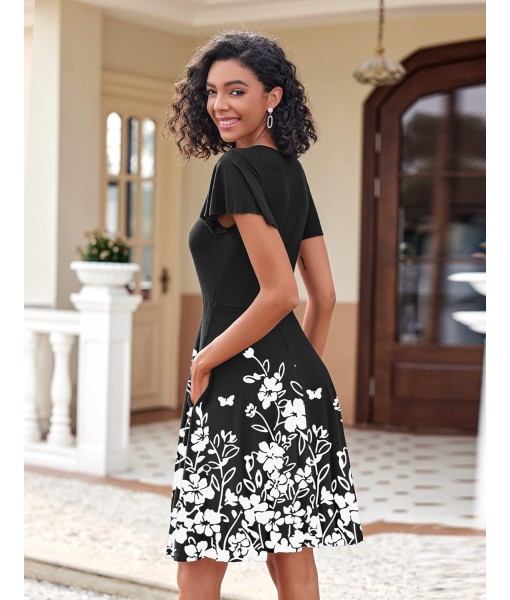 Zeagoo Womens Summer Dress Casual Swing Floral Ruffle Short Sleeve Sundresses Beach Mini A-line Shift Dress 2025 with Pockets