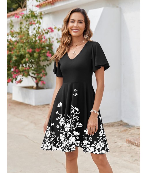 Zeagoo Womens Summer Dress Casual Swing Floral Ruffle Short Sleeve Sundresses Beach Mini A-line Shift Dress 2025 with Pockets