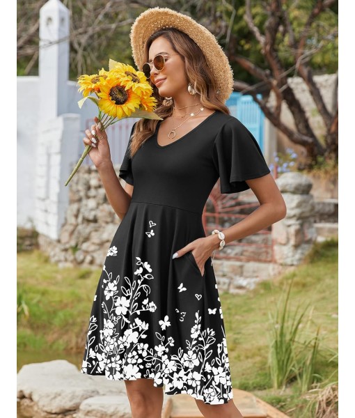 Zeagoo Womens Summer Dress Casual Swing Floral Ruffle Short Sleeve Sundresses Beach Mini A-line Shift Dress 2025 with Pockets