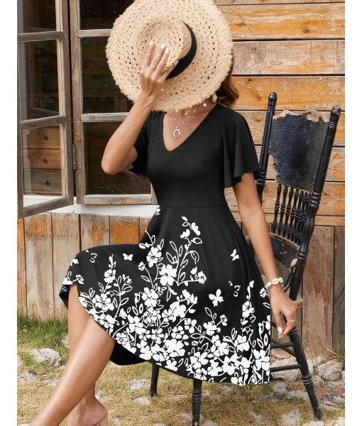 Zeagoo Womens Summer Dress Casual Swing Floral Ruffle Short Sleeve Sundresses Beach Mini A-line Shift Dress 2025 with Pockets
