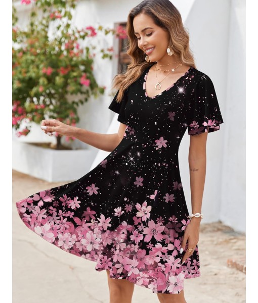 Zeagoo Womens Summer Dress Casual Swing Floral Ruffle Short Sleeve Sundresses Beach Mini A-line Shift Dress 2025 with Pockets