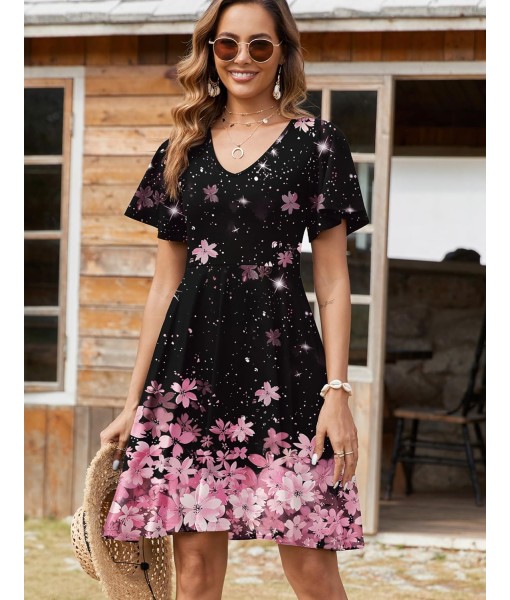 Zeagoo Womens Summer Dress Casual Swing Floral Ruffle Short Sleeve Sundresses Beach Mini A-line Shift Dress 2025 with Pockets
