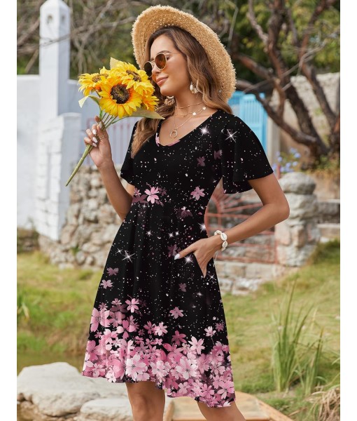 Zeagoo Womens Summer Dress Casual Swing Floral Ruffle Short Sleeve Sundresses Beach Mini A-line Shift Dress 2025 with Pockets