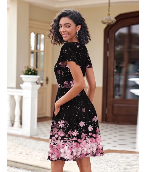 Zeagoo Womens Summer Dress Casual Swing Floral Ruffle Short Sleeve Sundresses Beach Mini A-line Shift Dress 2025 with Pockets