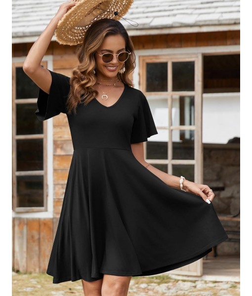 Zeagoo Womens Summer Dress Casual Swing Floral Ruffle Short Sleeve Sundresses Beach Mini A-line Shift Dress 2025 with Pockets