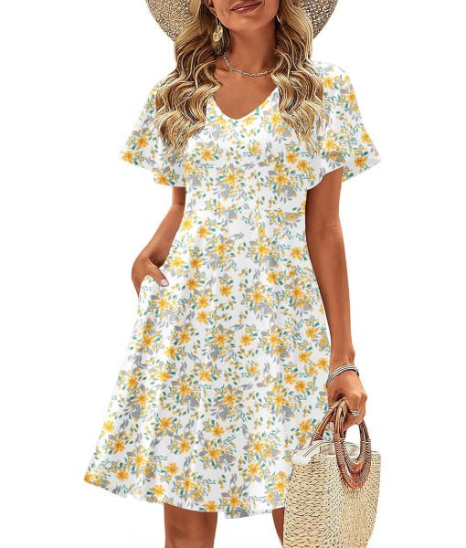 Zeagoo Womens Summer Dress Casual Swing Floral Ruffle Short Sleeve Sundresses Beach Mini A-line Shift Dress 2025 with Pockets