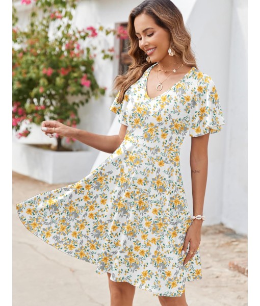 Zeagoo Womens Summer Dress Casual Swing Floral Ruffle Short Sleeve Sundresses Beach Mini A-line Shift Dress 2025 with Pockets
