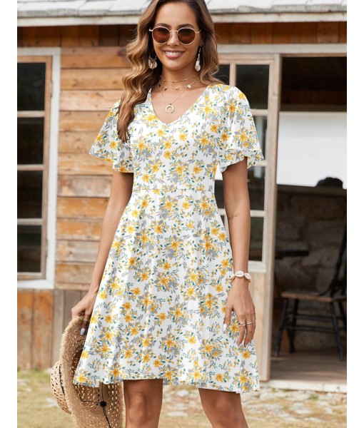 Zeagoo Womens Summer Dress Casual Swing Floral Ruffle Short Sleeve Sundresses Beach Mini A-line Shift Dress 2025 with Pockets
