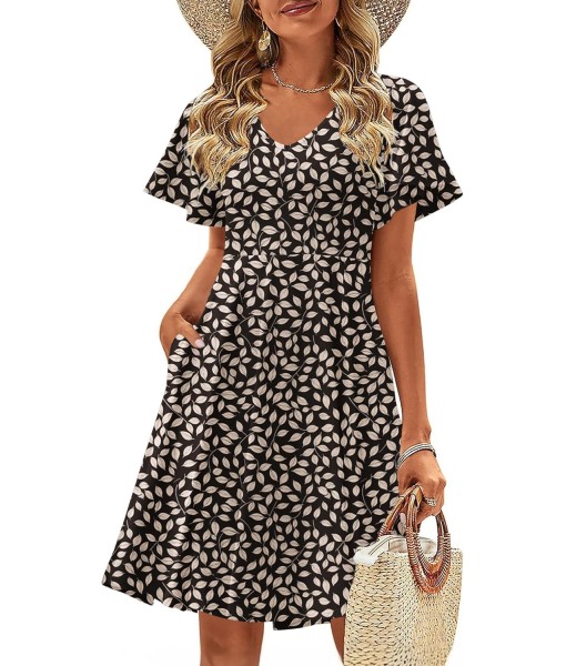 Zeagoo Womens Summer Dress Casual Swing Floral Ruffle Short Sleeve Sundresses Beach Mini A-line Shift Dress 2025 with Pockets