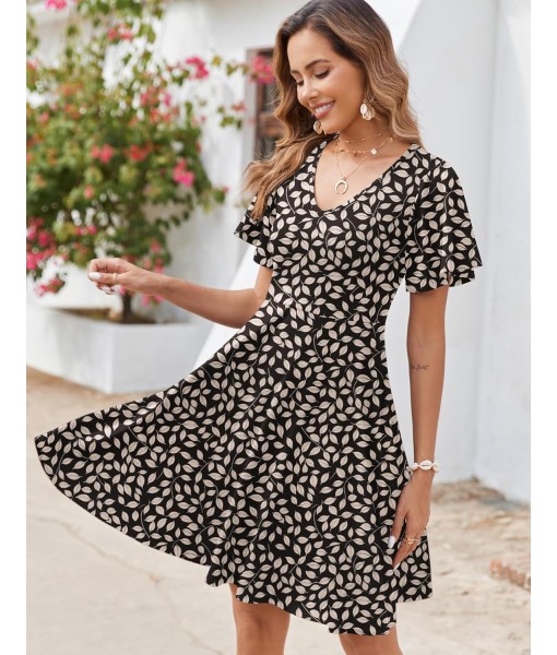 Zeagoo Womens Summer Dress Casual Swing Floral Ruffle Short Sleeve Sundresses Beach Mini A-line Shift Dress 2025 with Pockets