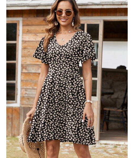 Zeagoo Womens Summer Dress Casual Swing Floral Ruffle Short Sleeve Sundresses Beach Mini A-line Shift Dress 2025 with Pockets