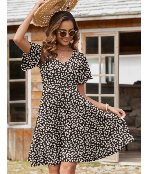 Zeagoo Womens Summer Dress Casual Swing Floral Ruffle Short Sleeve Sundresses Beach Mini A-line Shift Dress 2025 with Pockets