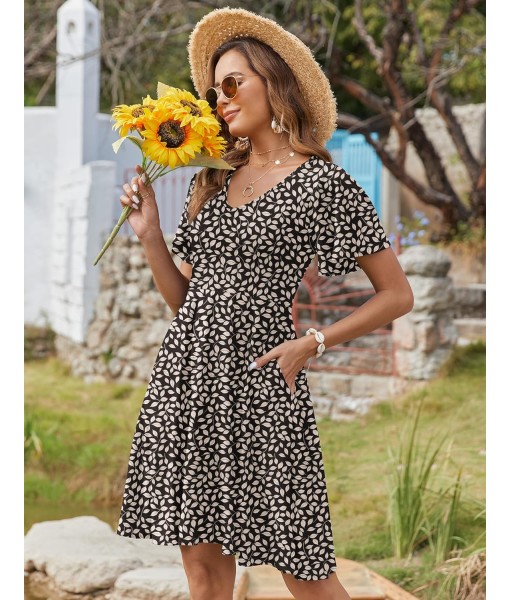 Zeagoo Womens Summer Dress Casual Swing Floral Ruffle Short Sleeve Sundresses Beach Mini A-line Shift Dress 2025 with Pockets